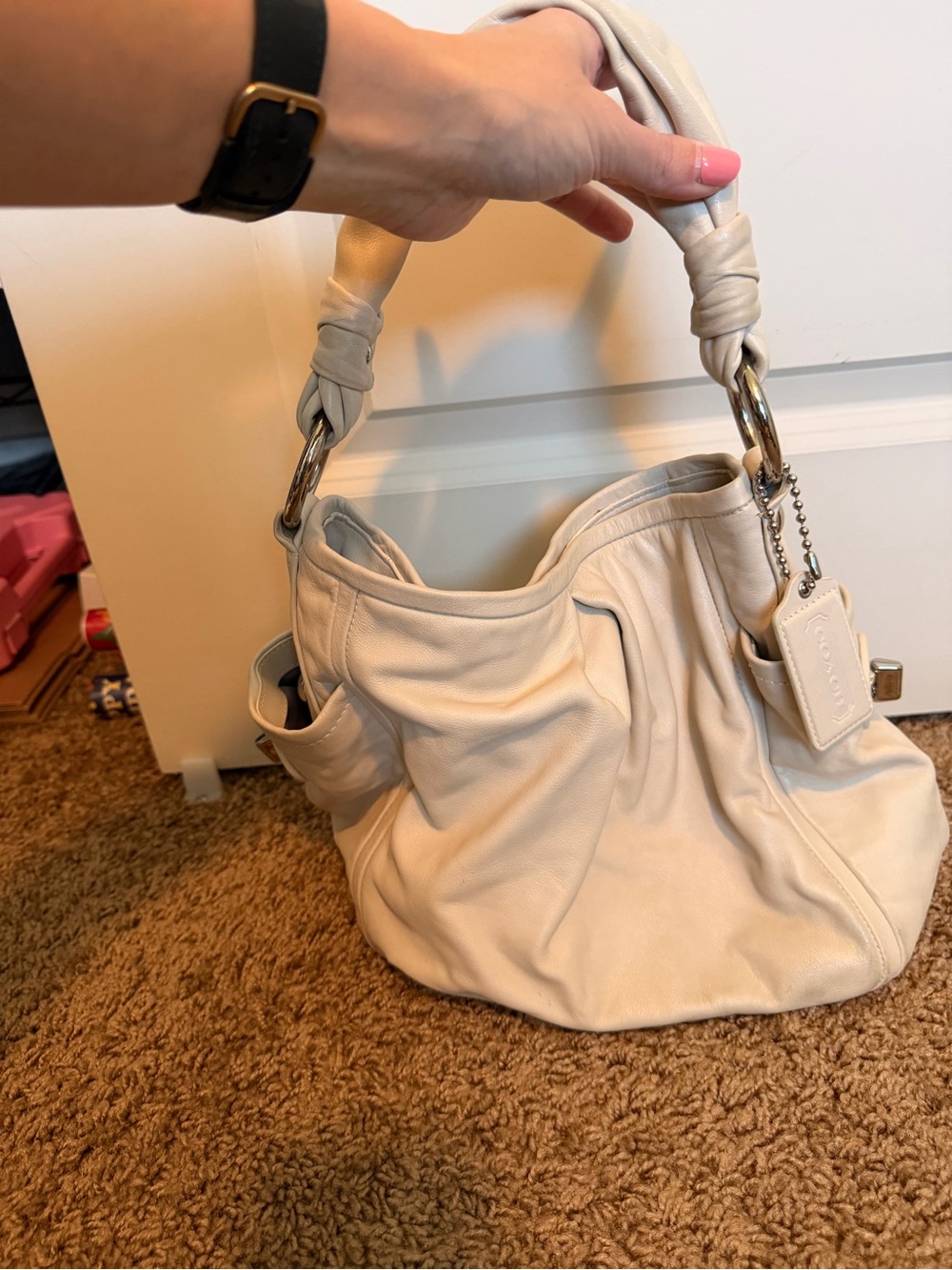 Coach Cream Soft-Leather Shoulder Bag with Knotted Handle